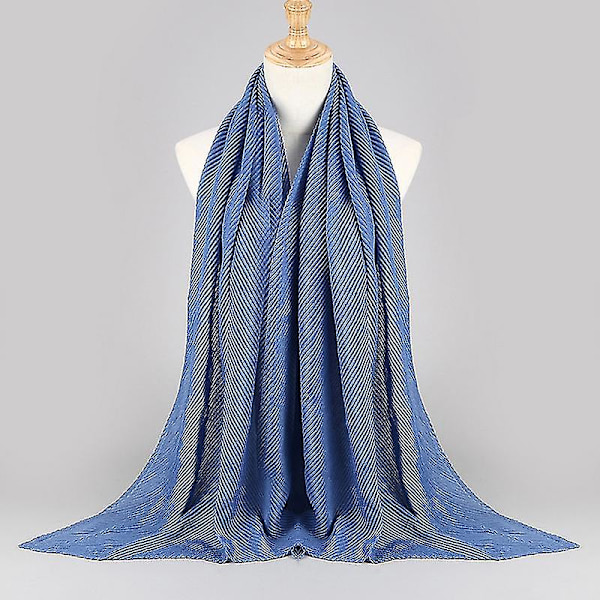 Ny mote twill preget skjerf, bomull og lin hodeplagg, dame hodeplagg, skjerf Denim Blue