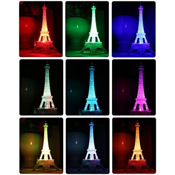 Eiffeltårnet Nattelys Skrivebord Soveværelse Dekoration LED Lampe Farverig Paris Mode Stil Akryl 10 Tommer Kage Topper Gave