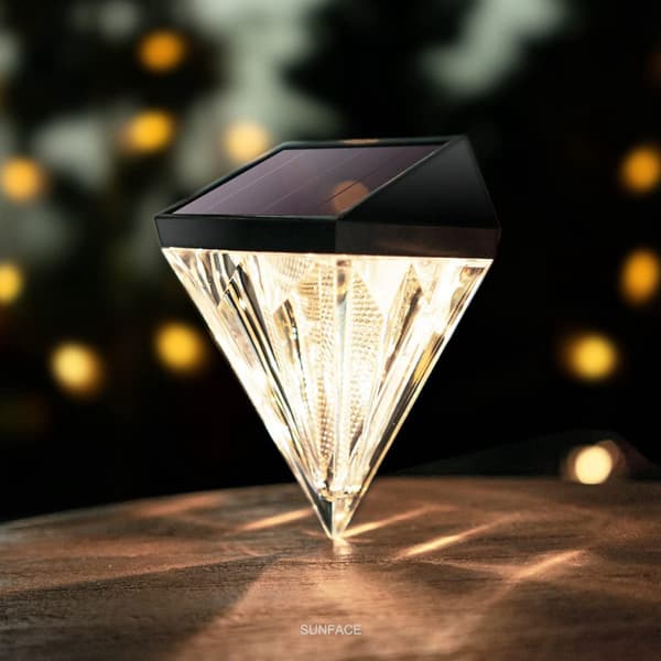 6-delt solcelled diamant gjerdelys gjerdelys utendørs gjerdevegglys LED krystall diamant trappetrinnlys