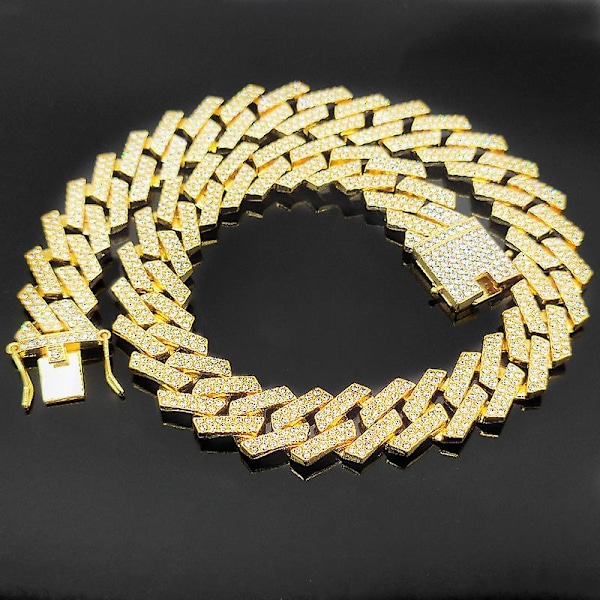 15mm Hip Hop Bling Armband Miami Armband Herr Diamant Kubansk Länk Kedja Armband Gold
