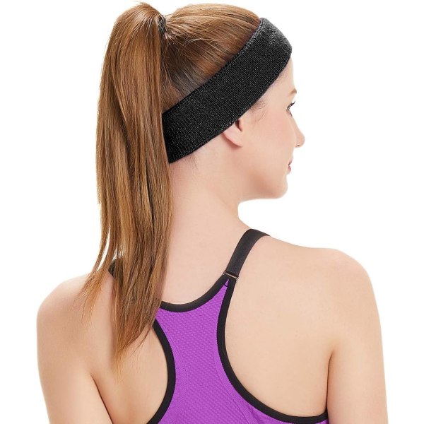 Sportspannebånd for menn og kvinner Elastisk hårbånd Sklisikkert fukttransporterende bomullspannebånd for sport, svart/grå/rød 3PC