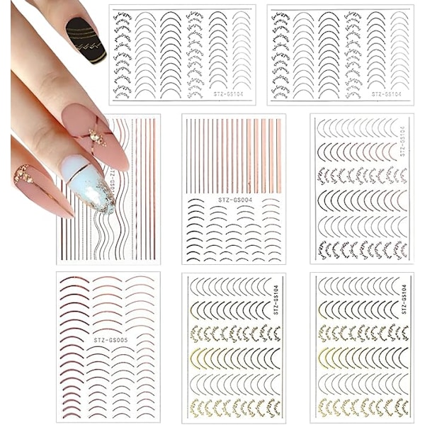 Slumpmässigt mönster, 6 ark remsor nagelklistermärken, 3D-ränder linjer våg nagelkonst klistermärke självhäftande nagelklistermärken dekoration DIY nagelkonst dekaler, för kvinnor och flickor
