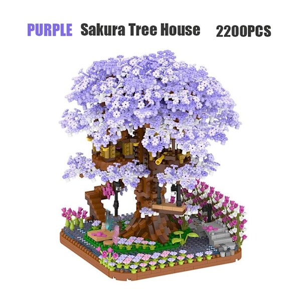 2200 kappaletta mini-rakennuspalikoita violetti kirsikankukka puutalo malli koriste tyttö lahja DIY palapeli tiili lasten lelu lahja