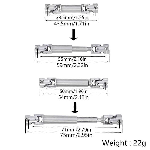 Universal leddaksel i rustfritt stål, chassis senter drivaksel for 1/18 RC Crawler Redcat deler