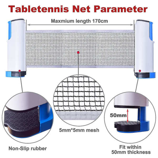 Udtrækkeligt bordtennisnet, bærbart bordtennisnetstativ, perfekt til bordtennisbord, kontorbord, hjemmekøkken eller spisebord Gray