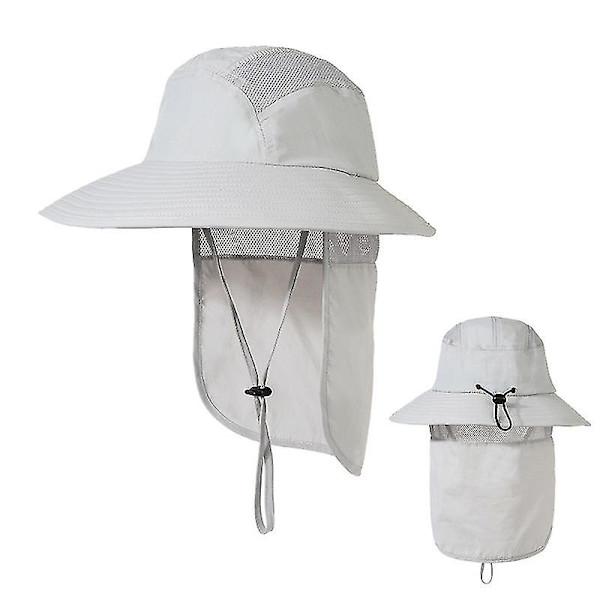 Herre Upf 50+ Solbeskyttelse Cap Bredskygget Fiskerihat Med Nakkeflap Light Gray