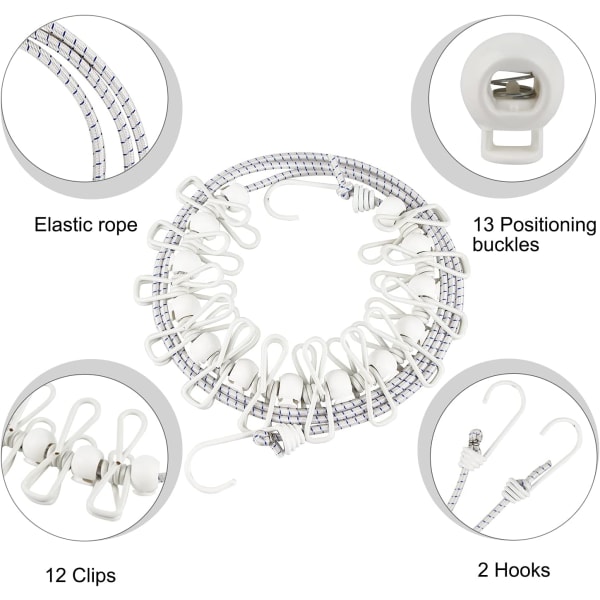 Utendørs klesstativ, klesvask, klesvaskstrammer for utendørsreiser, camping med 12 klipshengere, klesstativ 180-340 cm Justerbar