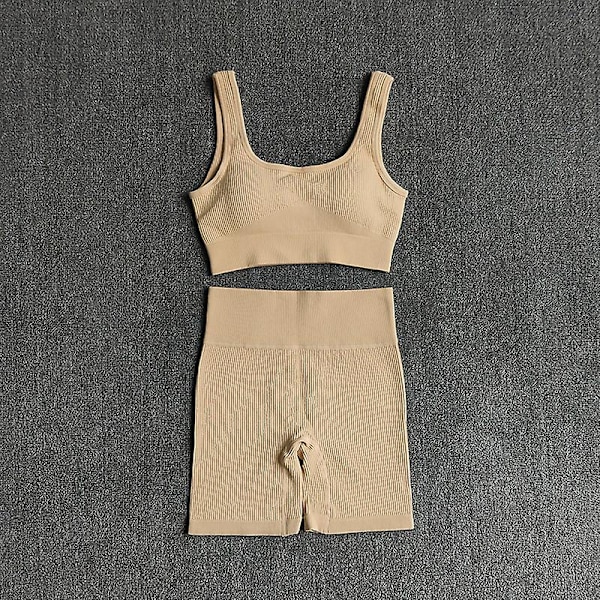 Wareball 2-delad yogasett för kvinnor, träningsset, sexig bh, sömlösa sportsshorts, träningskläder, löparkläder, gymkläder, sportkläder LightCoffee M(56-62KG)