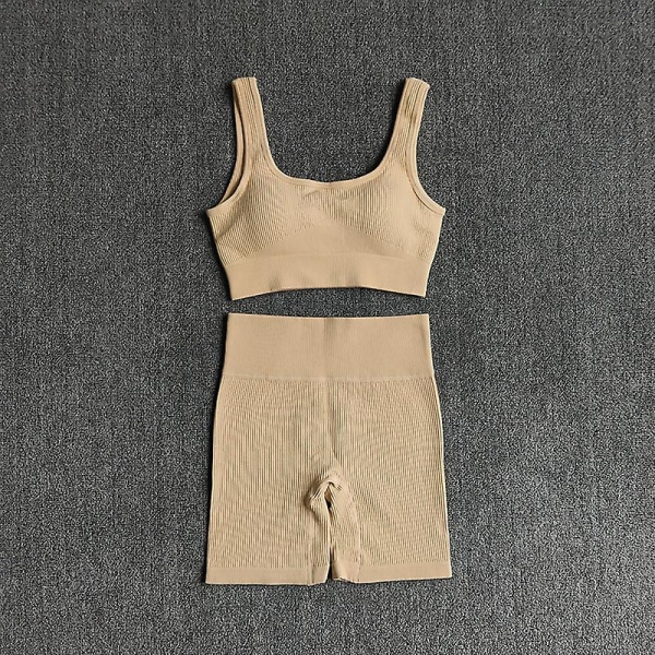 Wareball 2 st Kvinnor Yoga Set Gym Set Sexig BH Sömlös Sport Shorts Träning Löpning Kläder Gym Kläder Atletisk Sport Kostym Brown Size Info