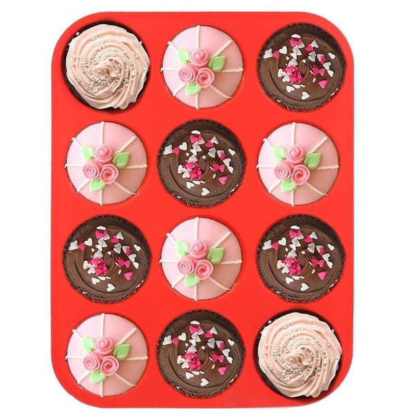 12-koppars muffinsform i silikon, blå, 11,61 x 8,66 x 1,18 cm