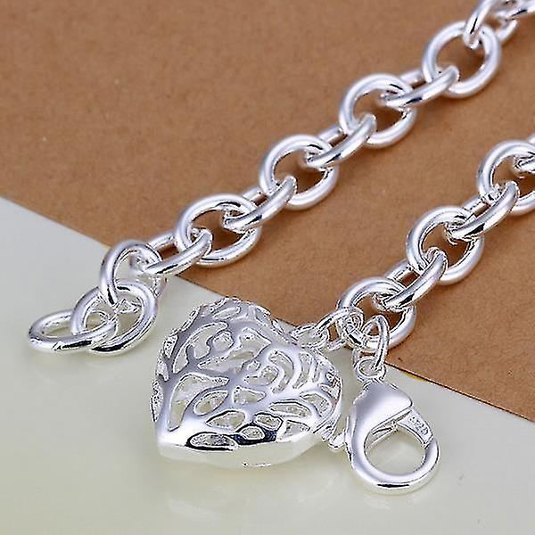 Korut 925 Sterling Hopea Ontto Stereo Sydän Kortti Ketju Rannekoru