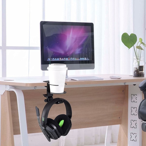 Hovedtelefonholder &amp;skrivebords kopholder 2-i-1 under bord metalflaske drikkeholder pc gaming headset holder krog