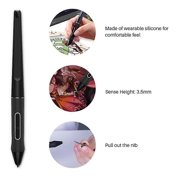 PW517 Digital Stylus Pen + 10-pak Udskiftningspenne til Kamvas 13, Kamvas Pro 24, Kamvas 22 Plus Batterifri