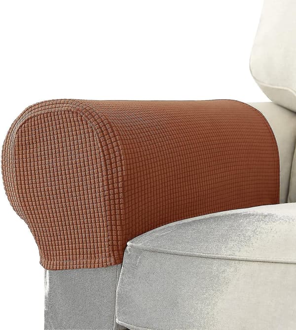 Sofa Arm Covers Stretch Armrest Cover Caps For Armchair, White Light Coffee