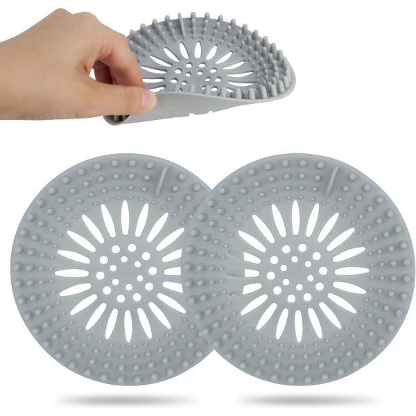 2 st Silikonfilter för diskbänk, duschhårfilter för avloppsskydd, duschhårfångare för diskbänksfilter för kök och badrum (grå)