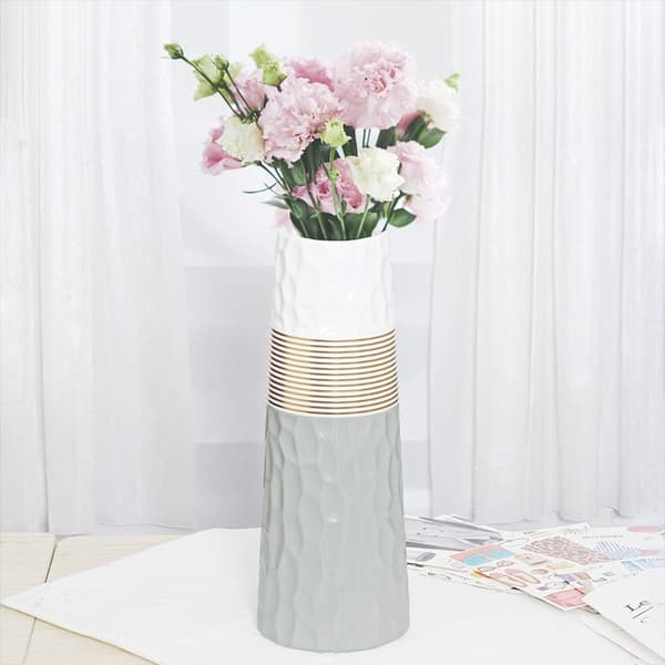 28 cm vas guld grå vit keramik hög design dekoration
