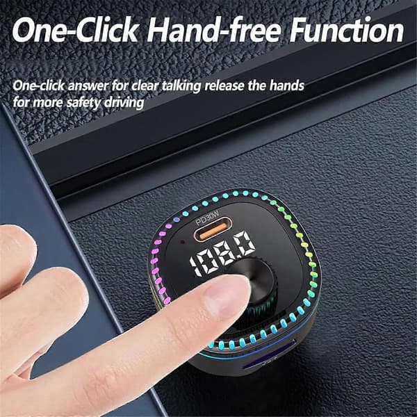 Bluetooth 5.3 FM-sender for bil, Bluetooth biladapter, Støtte for MP3-spiller, Håndfri ringing, LED-bakgrunnsbelysning, U-disk