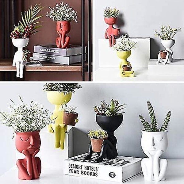 Blomsterpotter Sukkulenter Vase Gresk Statue Blomsterpotter Hjem Hagedekorasjon WHITE