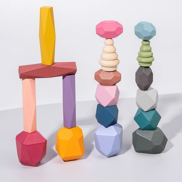 Trästapelsten staplingsleksak, 18 delar färgglada naturliga lätta träbyggstenar, pedagogiska leksaker för pojke Flicka Present Montes