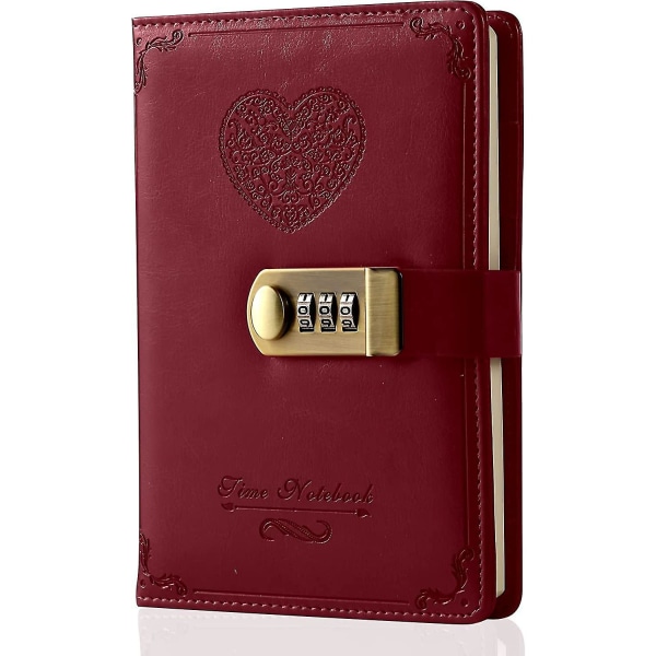 B6-dagbok med lås för tjejer - Läderlösenordslåsningstidbok Söt hemlig dagbok Anteckningsbok med kombinationslås