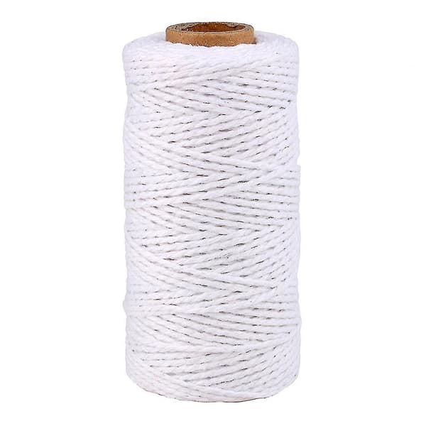 2mm 100m Bomuldsgarn Snor 8 Lag Solid Farve Ferie Dekorativ Tråd Til Diy Håndværk Gave Bage Indpakning White 1 Pack