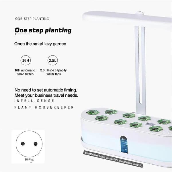 Hydroponisk Dyrkningssystem Fuld-Spektrum LED Plantelys Intelligent Grøntsagsspirekit EU Stik Sort