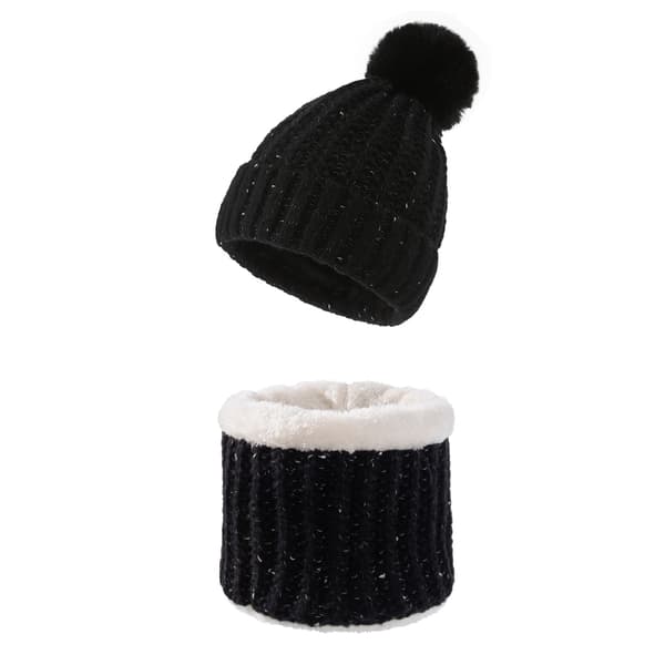 2-delad mössa och halsduk enfärgad dam tjock höst och vinter kostym svart