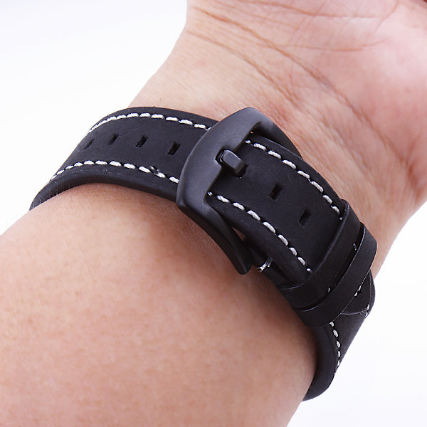 Svart 20mm äkta läder klockarmband med snabbfäste