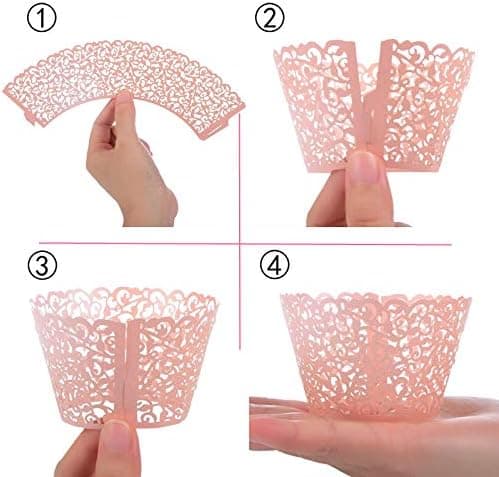 100 Tjocka Laserihåliga Kakkoppar Omgivande Bakpappersram Kreativ Efterrättskakpapper Rosa Spets