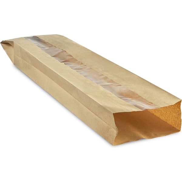 100 st genomskinligt fönster Kraft andningsbar brödpåse av papper håller bröd färskt för långa storlekar 4 ½" x 2" x 24" Av MT Products