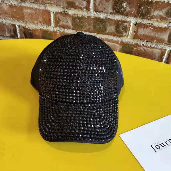 Kvindernes Rhinestone Sequin Baseball Cap Funklende Snap Cap, Sort