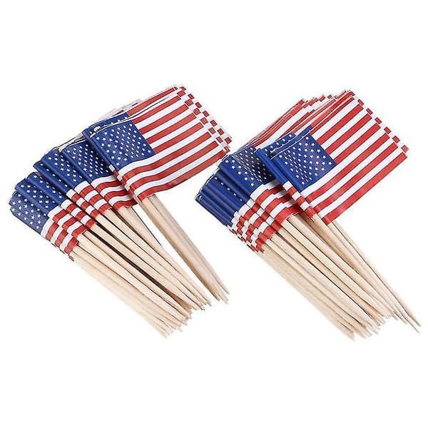 100 stk. Amerikanske flaggpinner til sandwicher, forretter og cupcake-pynt