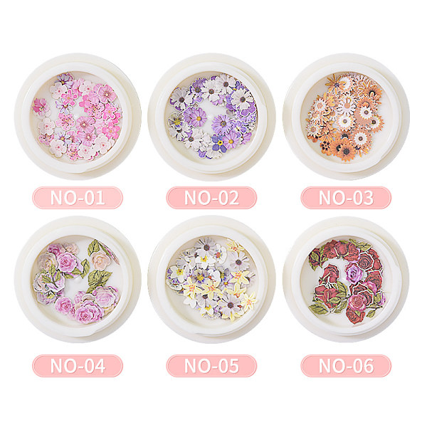 300 stk små blomstermønster negleklistremerker (6 bokser), 3D neglekunsttilbehør klistremerker dekorasjonstips manikyrdekor blandede tilbehør for DIY Nai