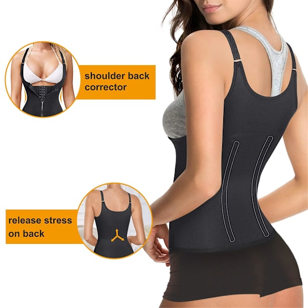 Kvindernes Brystkorset Taljetræner, Body Contouring Vest Rem Med Justerbare Skulderstropper Sort 4XL
