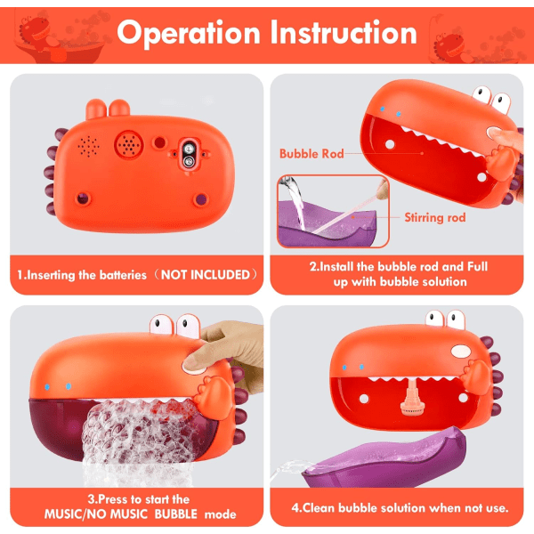 Lasten kylpyammeen kuplakone kylpyamme lelu dinosaurus 12 laulun kuplakone pojat ja tytöt kylpyammeen seinälelu oranssi