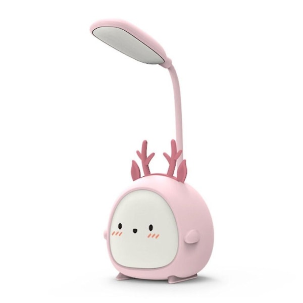 Kannettava Led-pöytälamppu Taitettava kevyt söpö sarjakuva pöytälamppu USB lataus led-lamppu Pink Deer