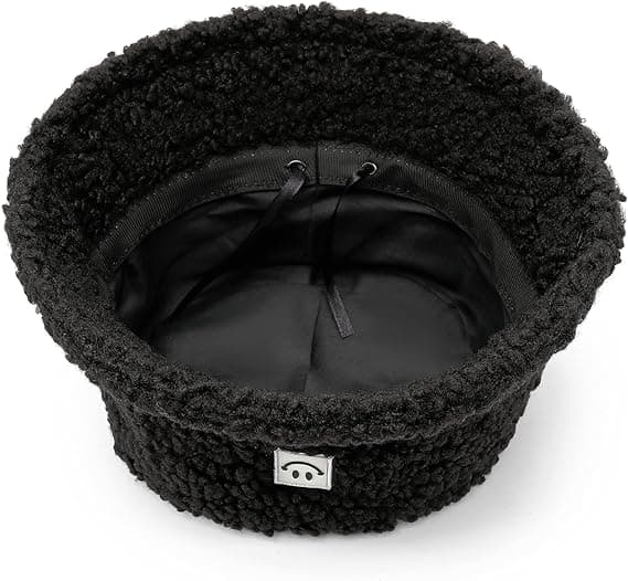 Vinter Pels Spand Hat til Kvinder Mænd, Varm Fluffy Fuzzy Spand Hatte Sort