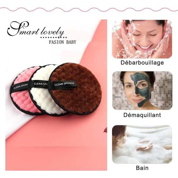 3 stk. Makeup Remover Pads Vaskbare Bomuldssvamp Servietter Genanvendelige Makeup Fjernelse Ansigtsrensning Servietter Klud Hudpleje Makeup Pads Makeup Remover Microf
