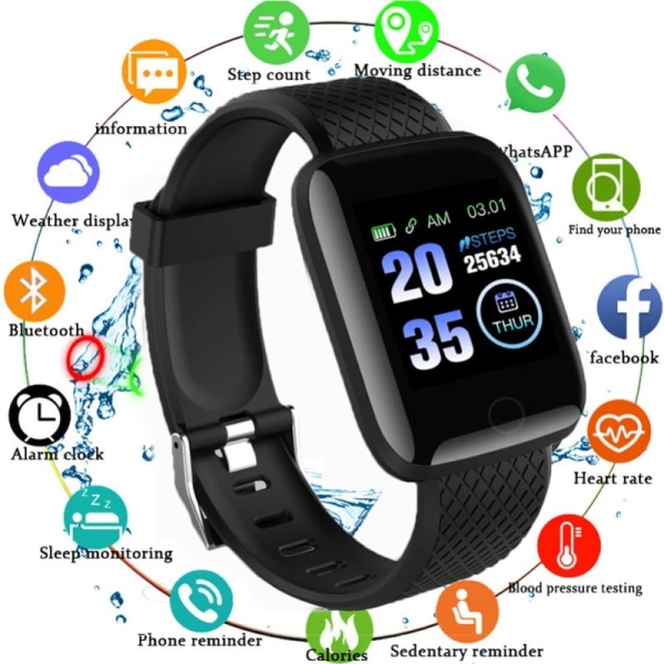 Smart bracelet message reminder color screen heart rate Bluetooth exercise meter smart watch black