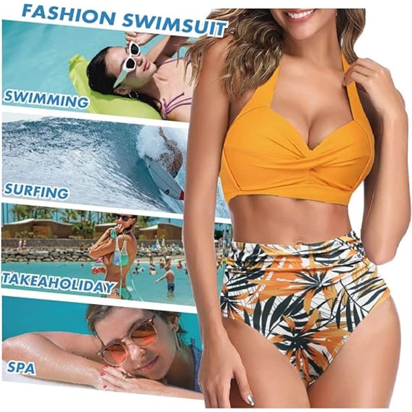 Naisten kaksiosainen tankini uimapuku korkeavyötäröinen halter vintage bikinin setti naisten uimapuvut, M
