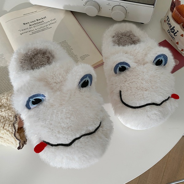 Cute indoor household warm thick-soled plush non-slip cartoon funny slippers - green 26cm long