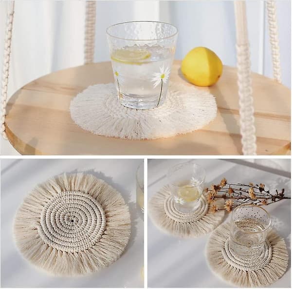 Handgjorda Macrame-underlägg, 2 st Bohemiska underlägg, Platsmatta, Diameter 12,5 cm