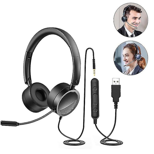 Pc Usb-headset, datorheadset med brusreducering, kontorshörlurar med mikrofon