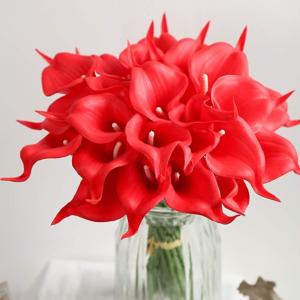 20 stk. Kunstige Blomster Falske Calla Lily Blomst Real Touch Buket Til Hjem Have Kontor Fest Bryllup Dekoration Red
