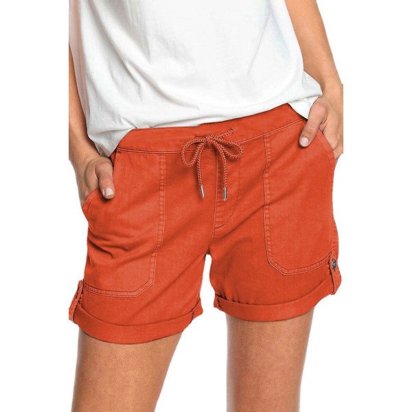 Bukser med snoretræk til kvinder Sport Højtaljet Lige stretch Behagelig ensfarve Bukser med brede ben og shorts Orange S