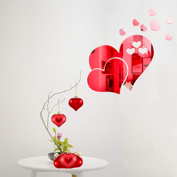 12 Valentinsdag og julehjerteformede ornamenter, 2 forskjellige stiler av hjerteformede baller, juletre hjerteformede ornamenter (rød)