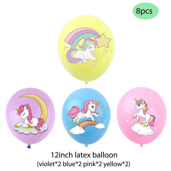 8 st Unicorn original ny fest festival dekoration leveranser söt tecknad ponny mönster 12 tums latex ballong