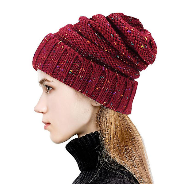Ny stil strikket hue til kvinder varm uldhue hot style bunke hue vinterhue Red Wine