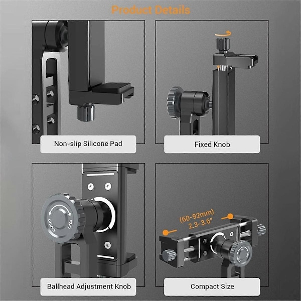 Telefonholder Klemme m/ Cold Shoe Arca 360 Roterbart Feste Klips for Fotografering Smartphone LED Mikrofon Magic Arm
