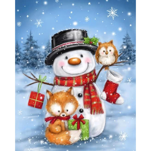 Julklapp Diamantmålning Kit för Vuxna, Snögubbe och Räv Diamantmålning, 5D DIY Alla Diamant Jul Diamantkonst Present Hem Väggdekor 12x16 Tum